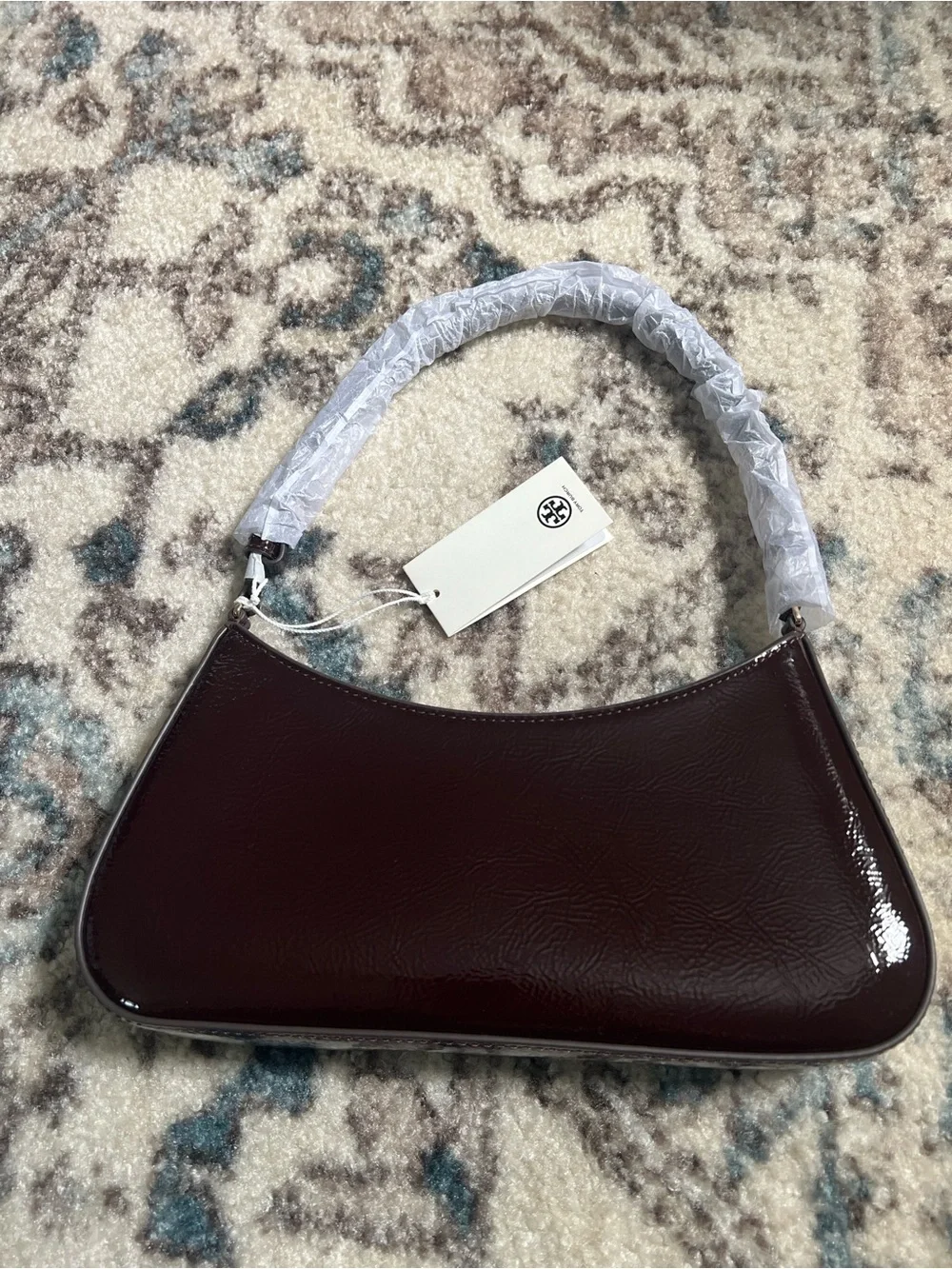Tory Burch Burgundy Oxblood Textured Patent Shoulder Bag NWT